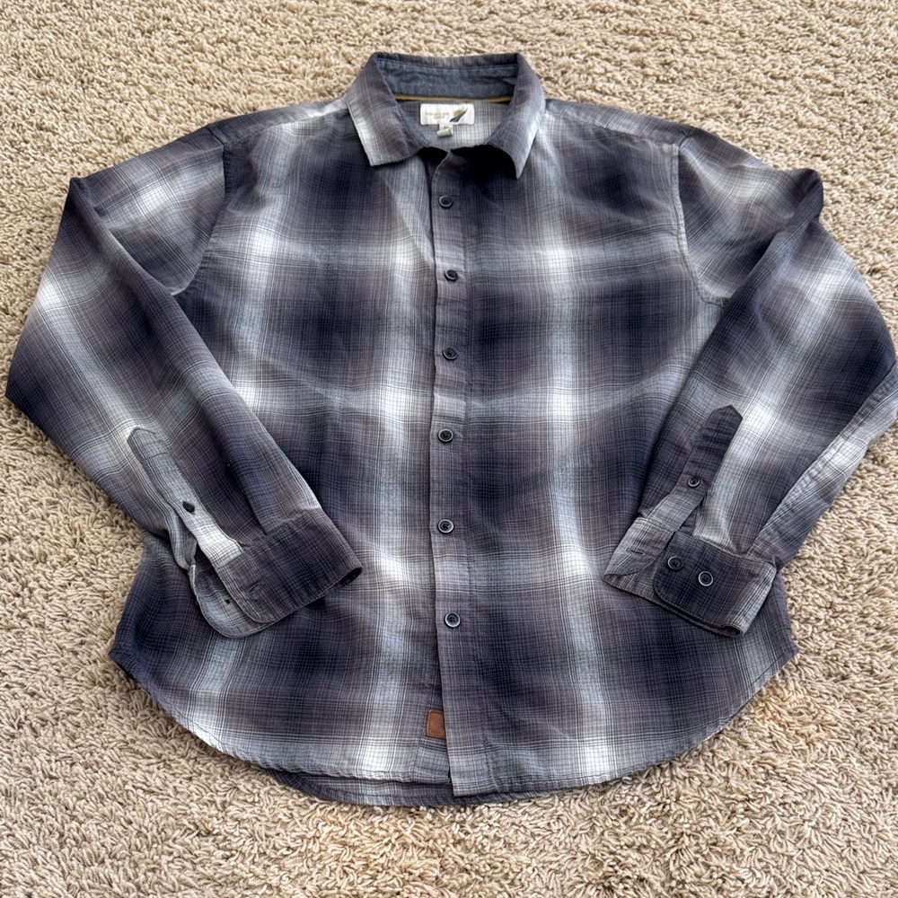 Fundamental Coast Los Angeles Gray Plaid Long Sleeved Button-down Shirt, sz M